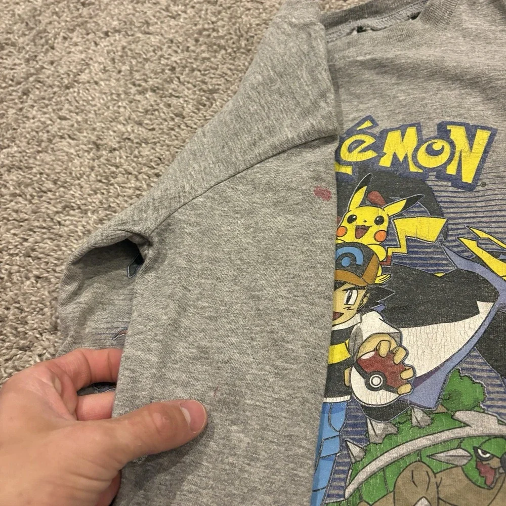 Vintage Pokemon Gray Long Sleeve Shirt Kids XS 2008 Promo Tee Ash Television TV
